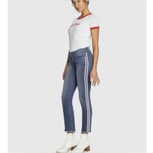 Principle Optimist Medium Wash White Racing Stripe Raw Cuff Ankle Jeans